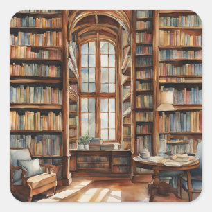 Adesivo Quadrado Biblioteca Cozy Watercolor