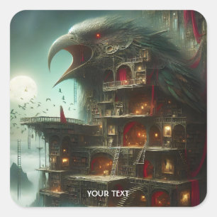 Adesivo Quadrado Biblioteca da Fantasy Cute Bird House