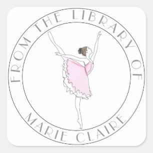 Adesivo Quadrado Biblioteca de Ballerina Rosa Indica Seu Nome Aqui