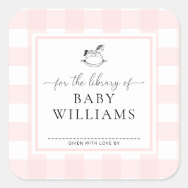 Adesivo Quadrado Biblioteca De Cavalos Rochosos De Gingham Rosa, De