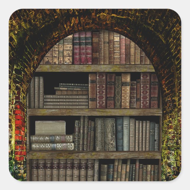 Adesivo Quadrado Biblioteca de Livros Antigo (Frente)
