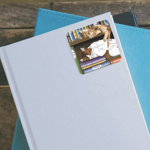 Adesivo Quadrado Biblioteca do Book Shelf Cats