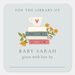 Adesivo Quadrado Biblioteca Floral de Bebê Floral Cuja Folha De His