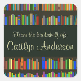 Adesivo Quadrado Biblioteca Personalizada Bookshells Bookplate