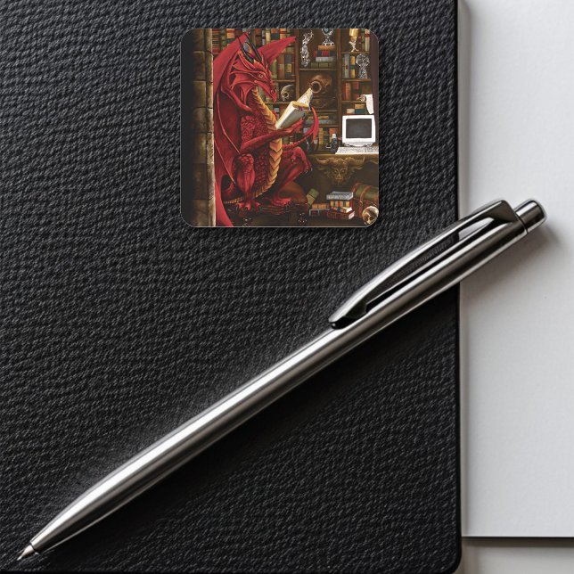 Adesivo Quadrado Biblioteca Podcast Dragon (Criador carregado)