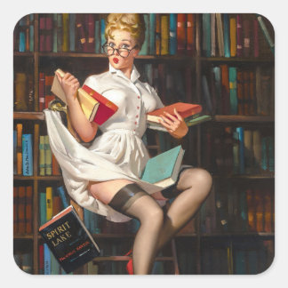 Adesivo Quadrado Bibliotecária Pin Up