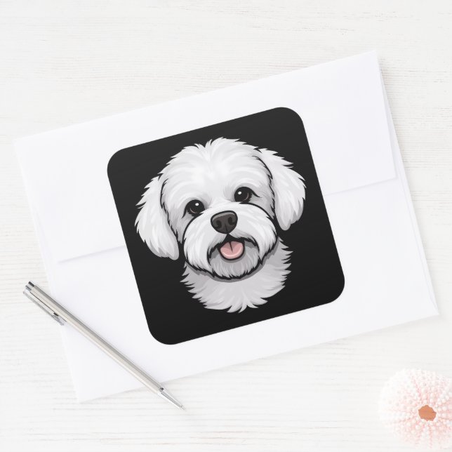 Adesivo Quadrado Bichon Frise Cute Engraçado Papelaria (Envelope)