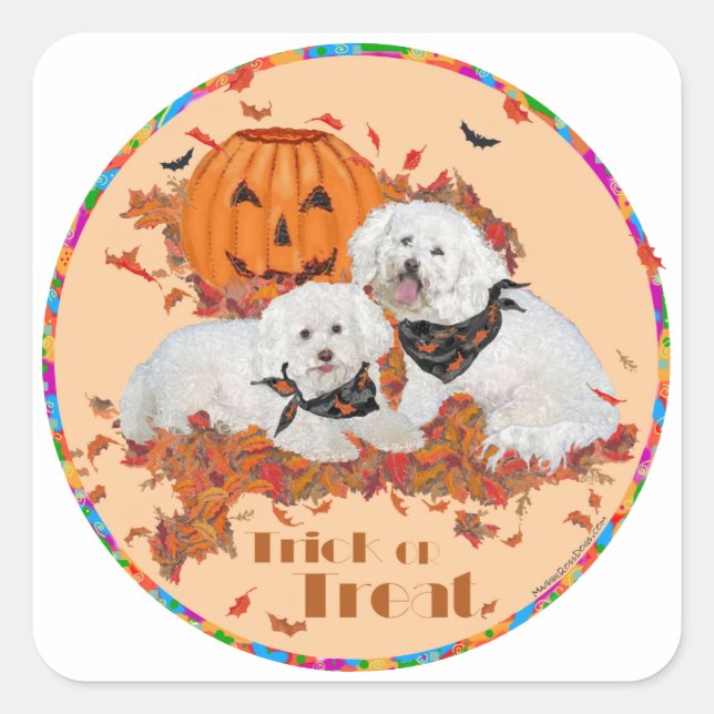 Adesivo Quadrado Bichon Frise Halloween (Frente)