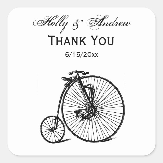 Adesivo Quadrado Bicicleta de Viagem Velocipede Penny Farthing (Frente)