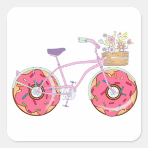Adesivo Quadrado Bicicleta rosquinha - Bicicleta Engraçada com Roda