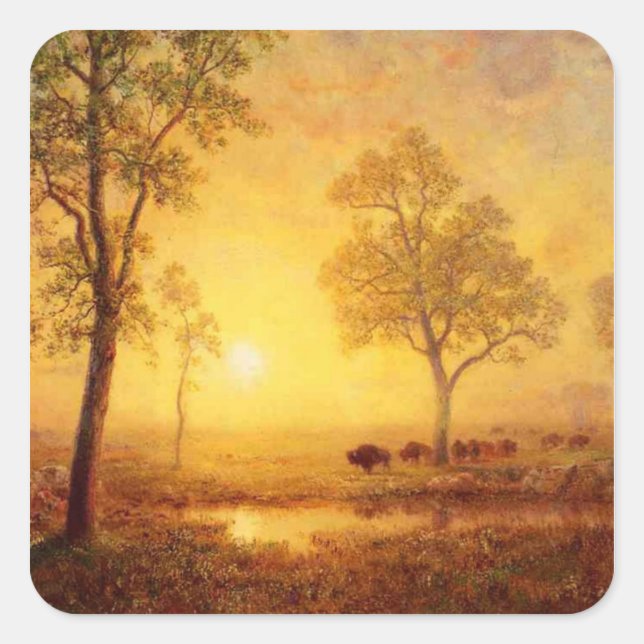 Adesivo Quadrado Bierstadt Albert Sunset na Montanha (Frente)