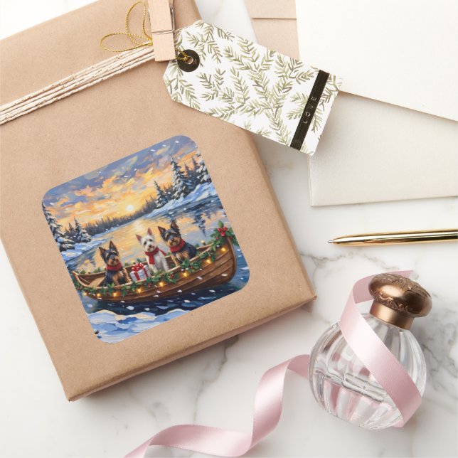 Adesivo Quadrado Biewer Terrier Christmas Boat Holiday (Presentear)