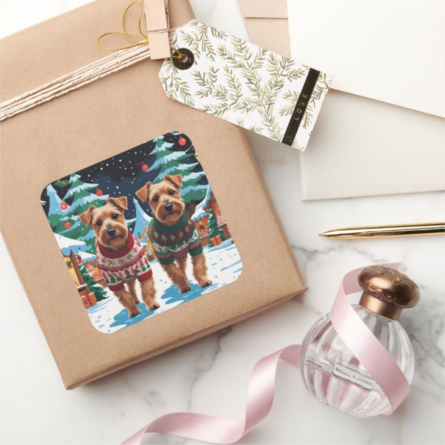 Adesivo Quadrado Biewer Terrier Dogs Christmas Snow Holiday (Presentear)