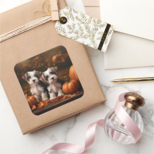 Adesivo Quadrado Biewer Terrier Puppy Autumn Delight Pumpkin