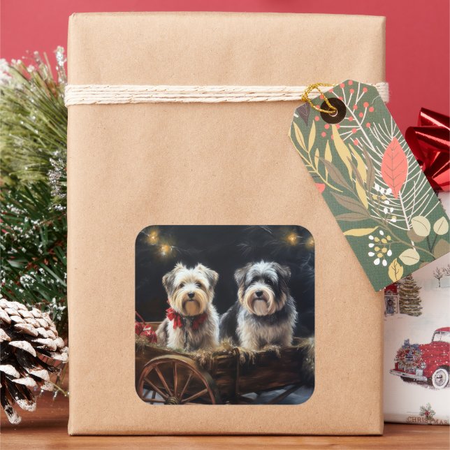 Adesivo Quadrado Biewer Terrier Snowy Sleigh Decor de Natal (Feriado)