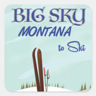 Adesivo Quadrado Big Sky, poster de viagens de esqui de Montana