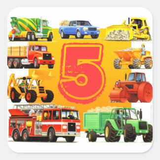 Adesivo Quadrado Big Trucks 5 Birthday