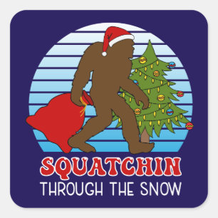 Adesivo Quadrado Bigfoot Squatchin através do Natal da Neve