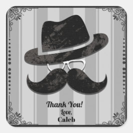 Adesivo Quadrado Bigode de Hipster Óculos Chapéu de QUALQUER Festa 