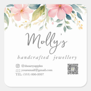 Adesivo Quadrado Bijutarias florais elegantes, cor-de-rosa e Cinzas