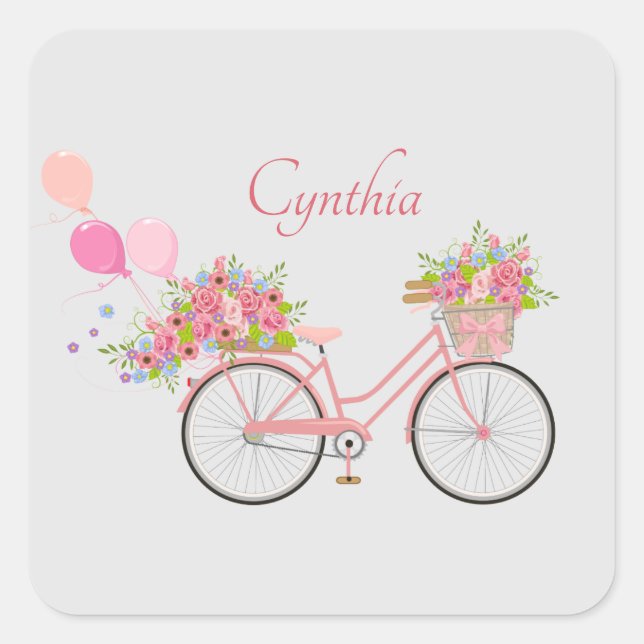 Adesivo Quadrado Bike Floral Rosa Quimológica Personalizada (Frente)