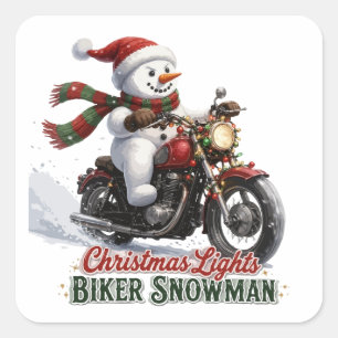 Adesivo Quadrado Biker Boneco de Neve Luzes de Natal