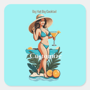 Adesivo Quadrado Bikini Babe Big Hat - Grande Coquetel Thunder_Cove