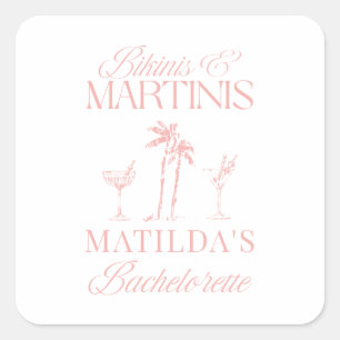 Adesivo Quadrado Bikinis e martinis Bachelorette vintage Elegante