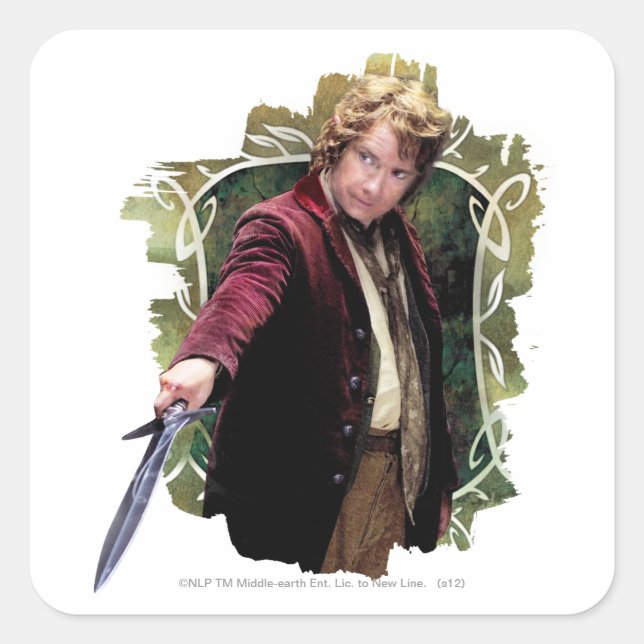 Adesivo Quadrado BILBO BAGGINS™ com espada (Frente)