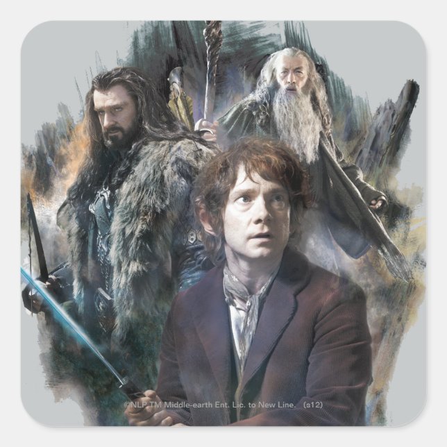 Adesivo Quadrado BILBO BAGGINS™, THORIN OAKENSHIELD™ E Gandalf (Frente)