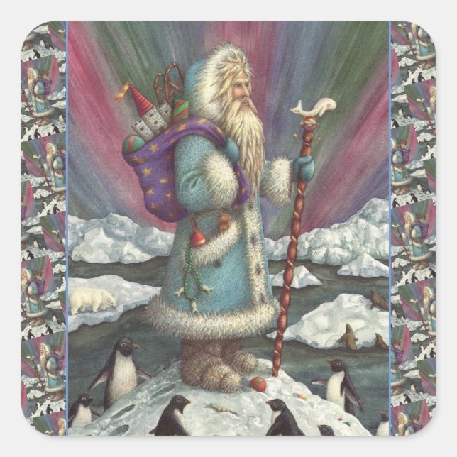 ADESIVO QUADRADO BINTEIRA AZUL, LUZES DE NORTE E PINGUINAS (Frente)