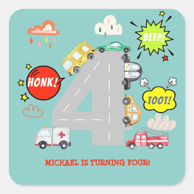 Adesivo Quadrado Bipe honesto para veículos no quarto aniversário d (Frente)