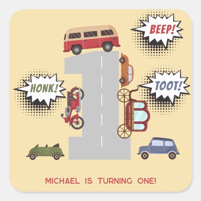 Adesivo Quadrado Bipe honesto para veículos retro primeiro aniversá (Frente)