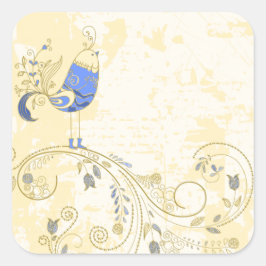 Adesivo Quadrado Bird Retro Floral Fine Art