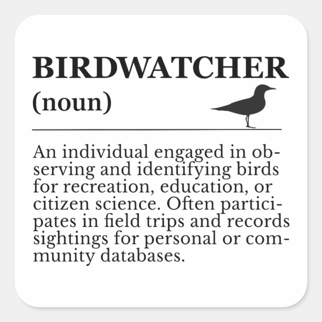 Adesivo Quadrado Birdwatcher Definition Observation Identification (Frente)