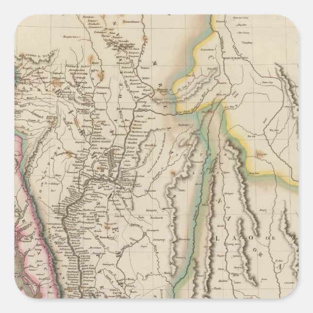 Adesivo Quadrado Birmah, Anam, Sião, Tailândia (Frente)