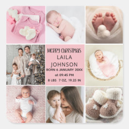 Adesivo Quadrado  Birth Announcment Personalize 8 Photo christmas