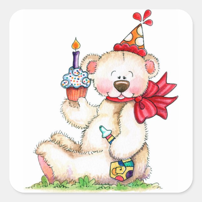 Adesivo Quadrado Birthday Bear (Frente)