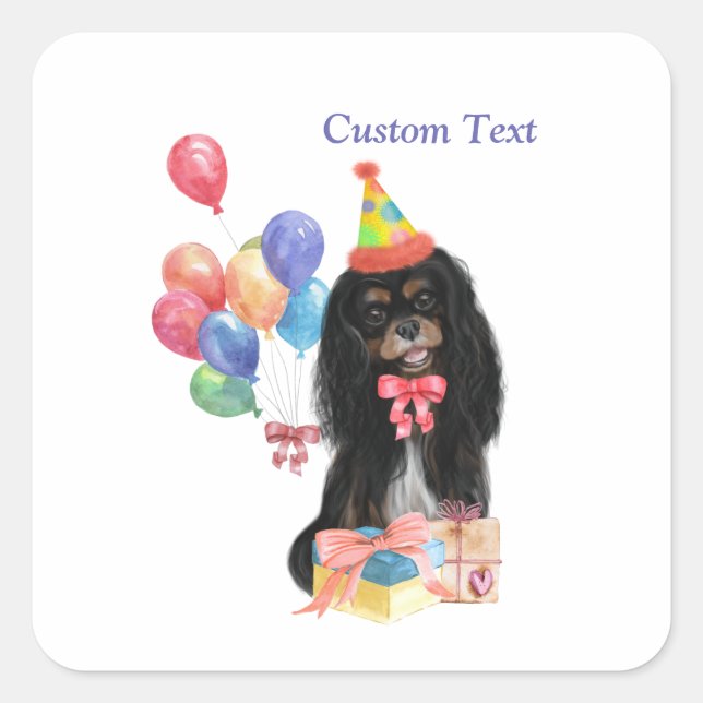 Adesivo Quadrado Birthday Black and Tan Cavalier Spaniel (Frente)