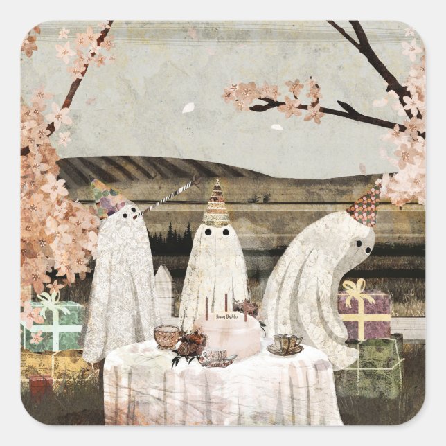 Adesivo Quadrado Birthday Ghosts (Frente)