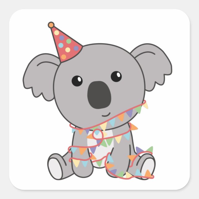 Adesivo Quadrado Birthday Koala For Kids A Birthday Square Sticker (Frente)