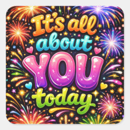 Adesivo Quadrado Birthday Neon Fireworks On Black