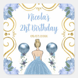Adesivo Quadrado Birthday Party Blonde Princess in Dusty Blue