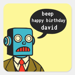 Adesivo Quadrado Birthday Robot