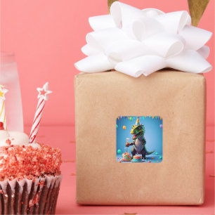 Adesivo Quadrado Birthday T-Rex