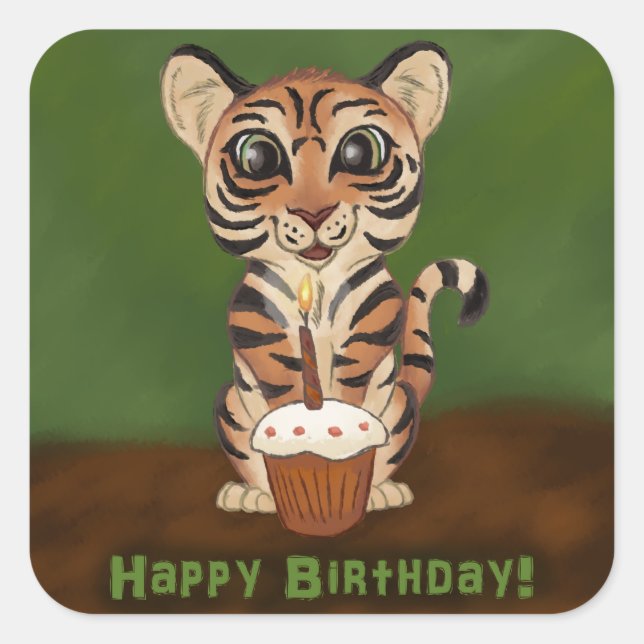 Adesivo Quadrado Birthday Tiger (Frente)