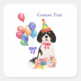 Adesivo Quadrado Birthday Tri Cavalier King Charles Spaniel 