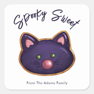 Adesivo Quadrado Biscoito de Gato Negro Doce e Louco Personalizável