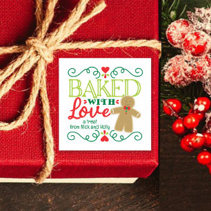 Adesivo Quadrado Biscoito de Gengibre Assado com Amor Festivo Natal