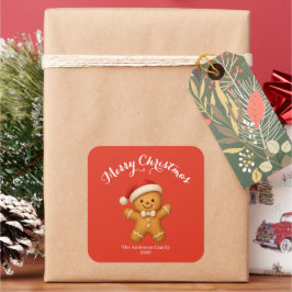 Adesivo Quadrado Biscoito de Natal Bonito com Chapéu de Papai Noel